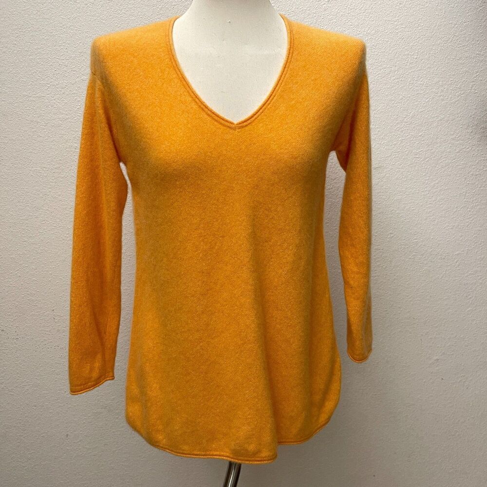 J. Jill Women's Sweater Petite Medium PM Orange 100% Cashmere‎ V-Neck